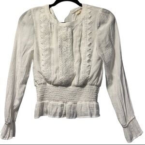 Chelsea & Violet Girls Large White Long Sleeve Lace Boho Blouse Top Peasant EUC